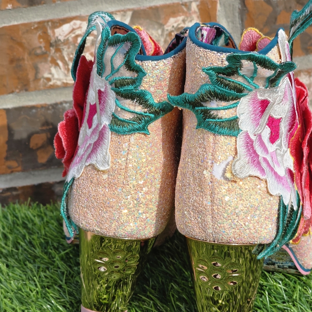 Irregular Choice Rows Garden Heel Ankle Boots Pink Multi-Color Glitter 11.5 - Picture 3 of 7